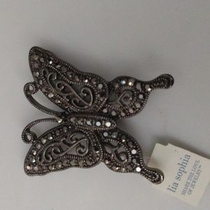 Vintage Silver Tone Lia Sophia Marcasite Butterfly Brooch